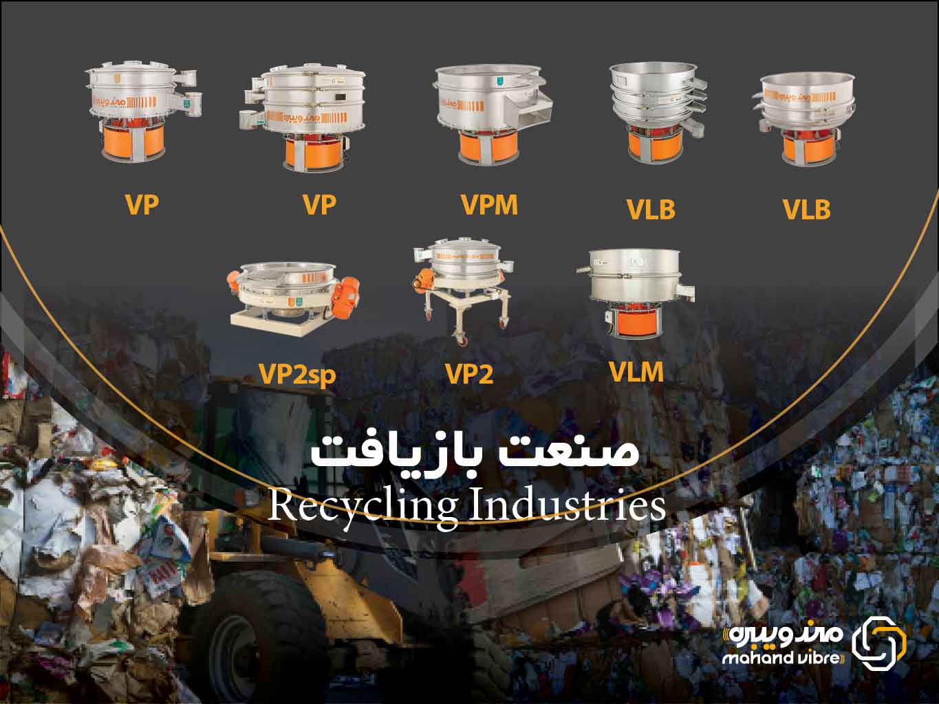 A set of devices and vibrating screens in the industries of recycling materials and waste separation