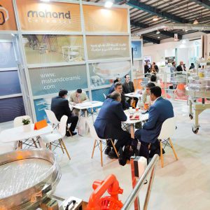 Mohanand commercial department is advising the buyers of Elek Vibra at the specialized exhibition of tiles and ceramics in Yazd